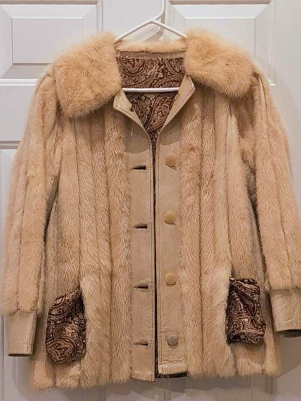 ​Vintage 70s Blonde Mink & Leather Striped Coat Penny Lane Fits M